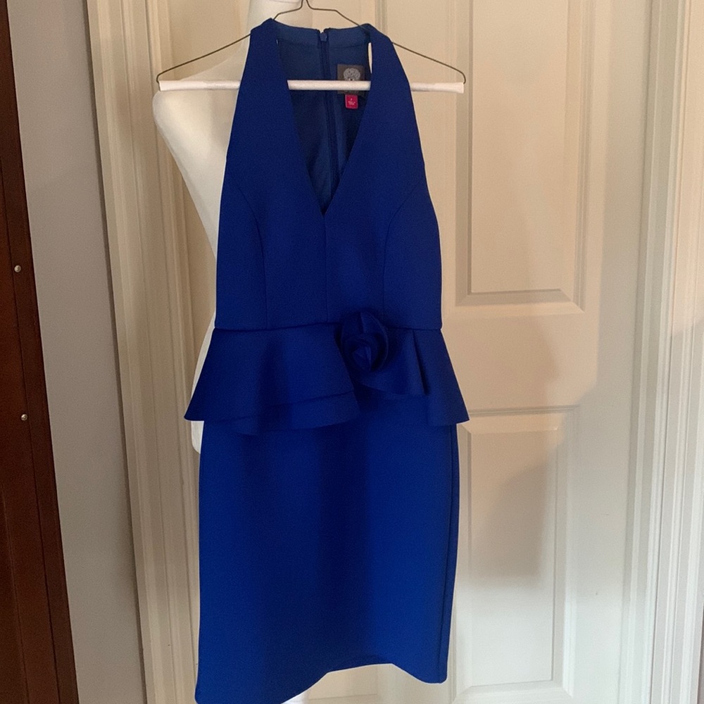 Vince Camuto Strapless Peplum Scuba Dress